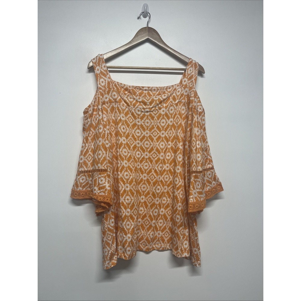 Catherines Top Women's 3XWP cold Shoulder Orange And White‎